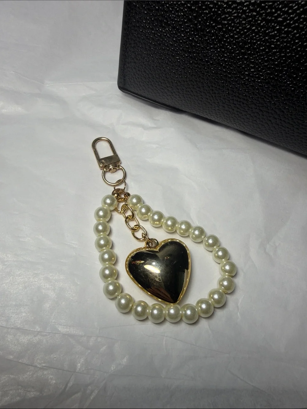 Pearl Heart Keychain Bag Charm - Gold & Ivory